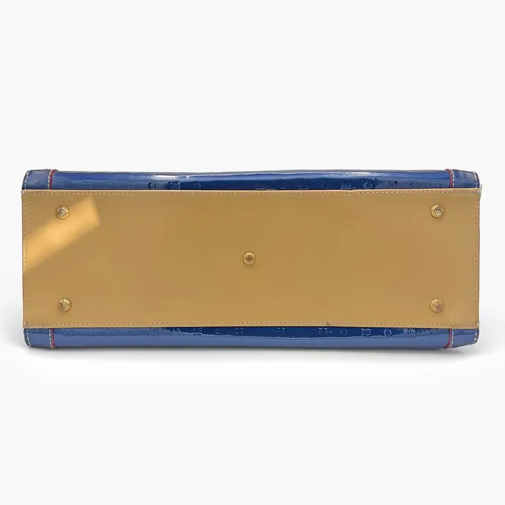 ARCADIA Patent Leather Logo Embossed Business Large Top Handles Tote Bag (Blue) - Picture 12 of 14